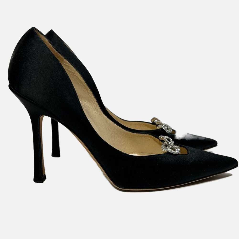 Jimmy Choo Heels Size 38.5 8.5 Black Satin Crysta… - image 1