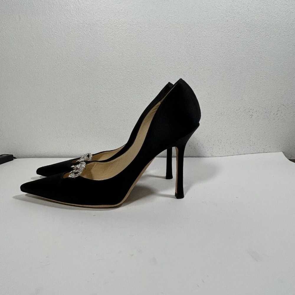 Jimmy Choo Heels Size 38.5 8.5 Black Satin Crysta… - image 2