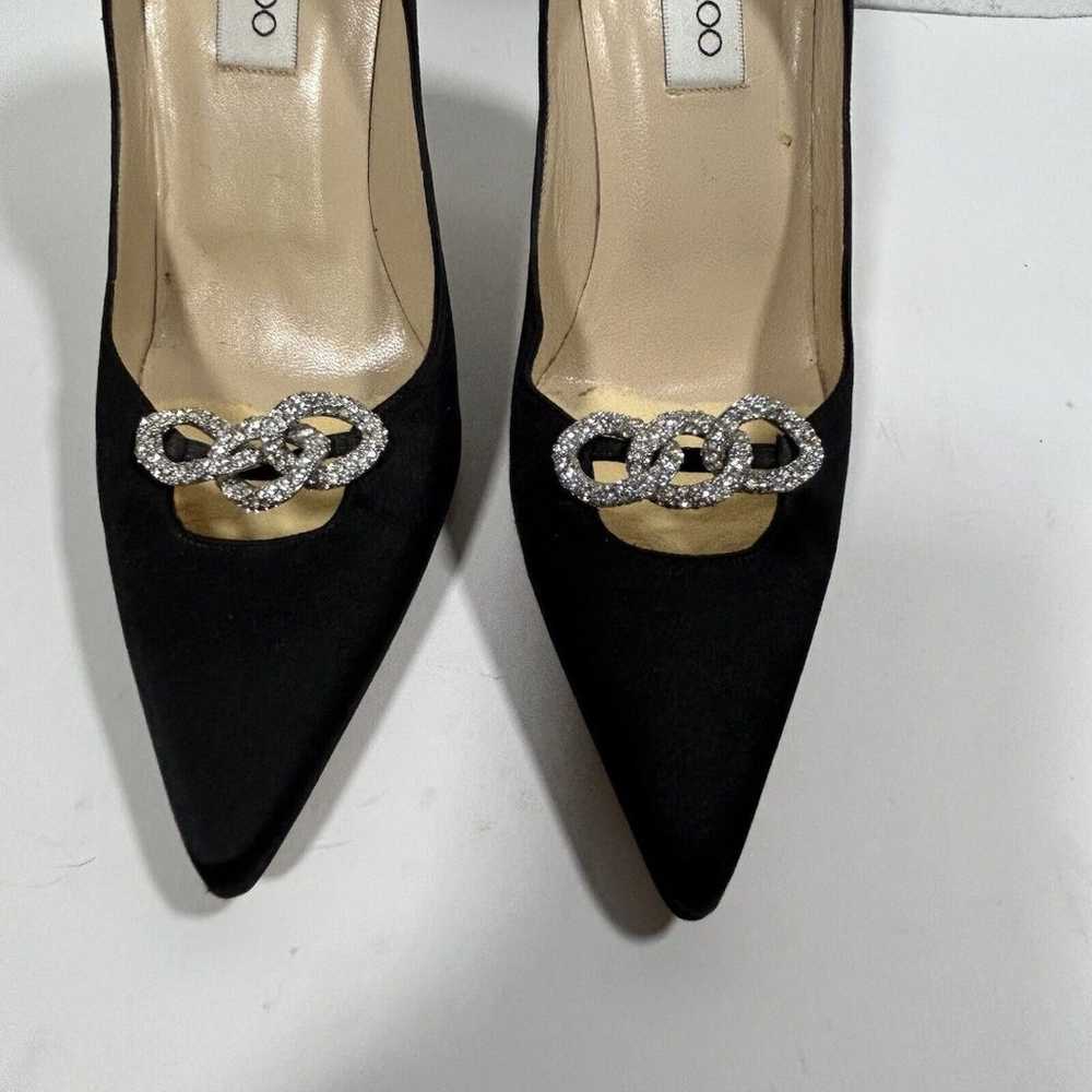 Jimmy Choo Heels Size 38.5 8.5 Black Satin Crysta… - image 3