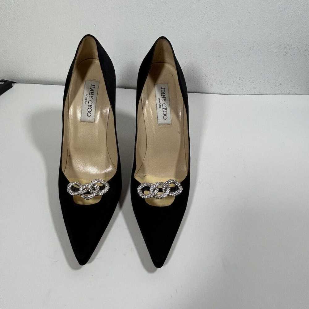 Jimmy Choo Heels Size 38.5 8.5 Black Satin Crysta… - image 4