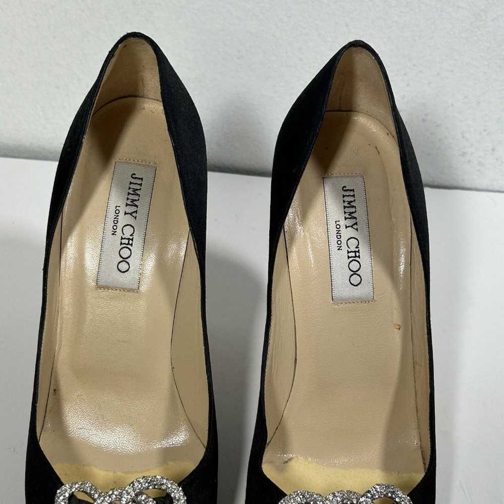 Jimmy Choo Heels Size 38.5 8.5 Black Satin Crysta… - image 5