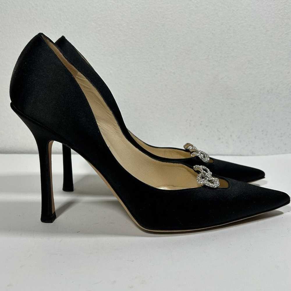 Jimmy Choo Heels Size 38.5 8.5 Black Satin Crysta… - image 6