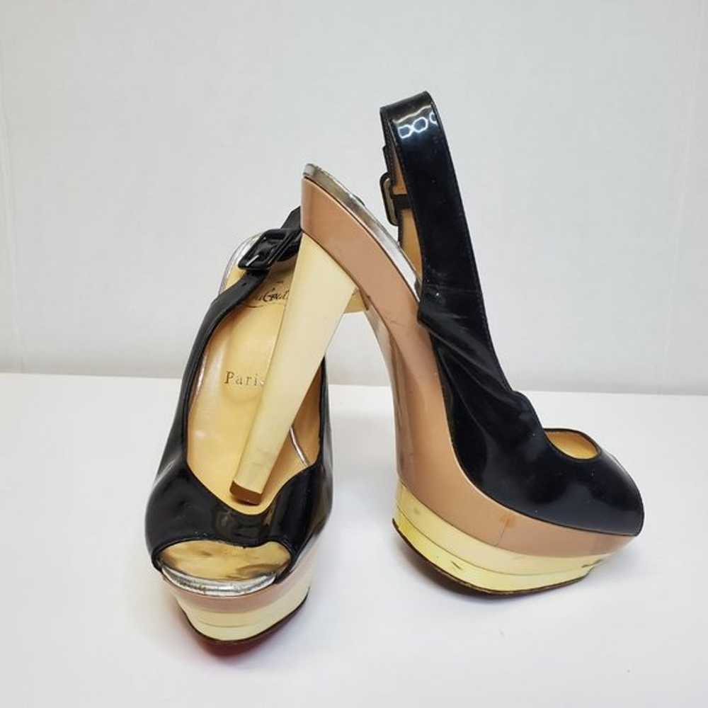 Christian Louboutin Sling Back Black Patent Leath… - image 6