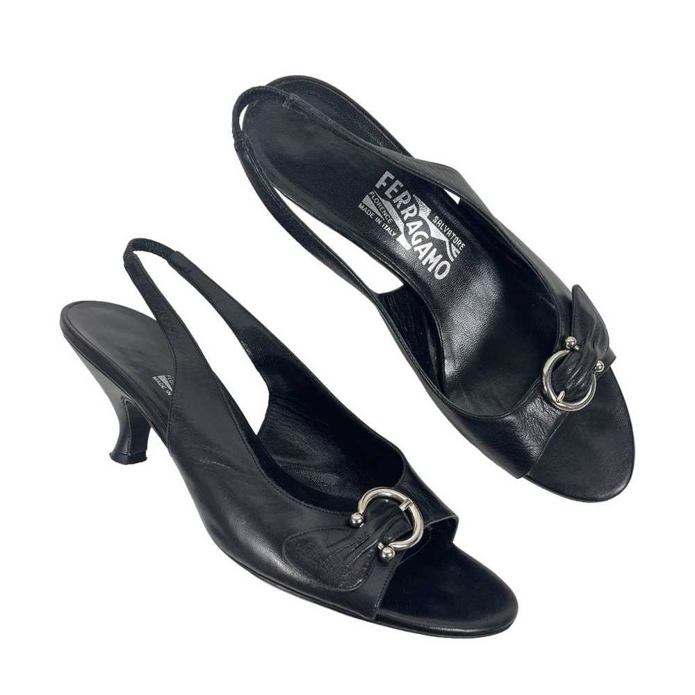 Salvatore Ferragamo Black Gancini Slingback Sanda… - image 2