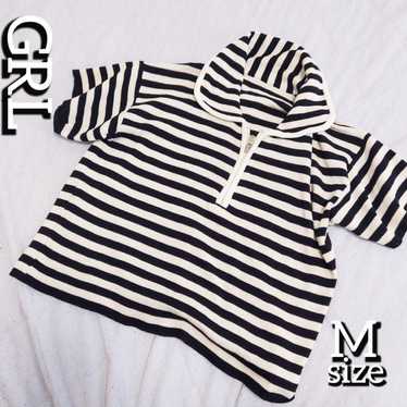 GRL Grail Collared Striped Short-Sleeve Knit with 