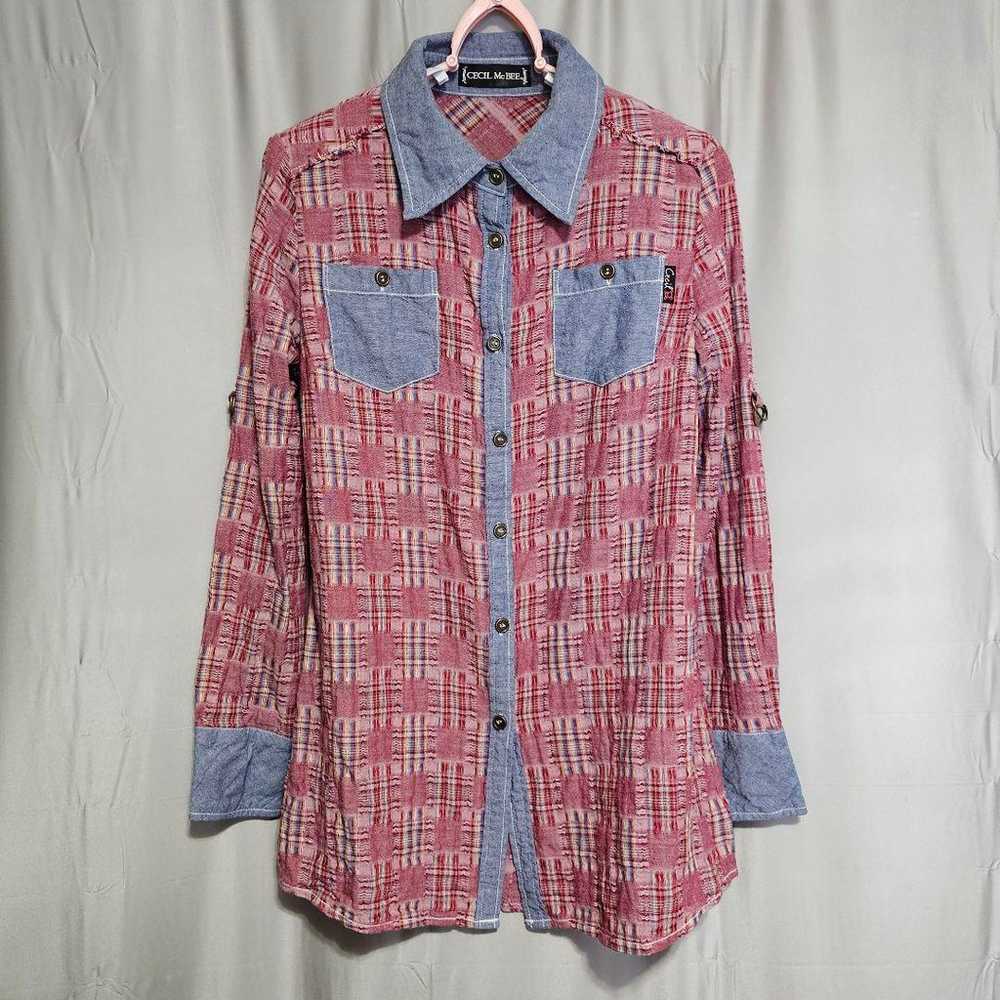 CECIL McBEE 2way Denim x Check Shirt Logo - image 1