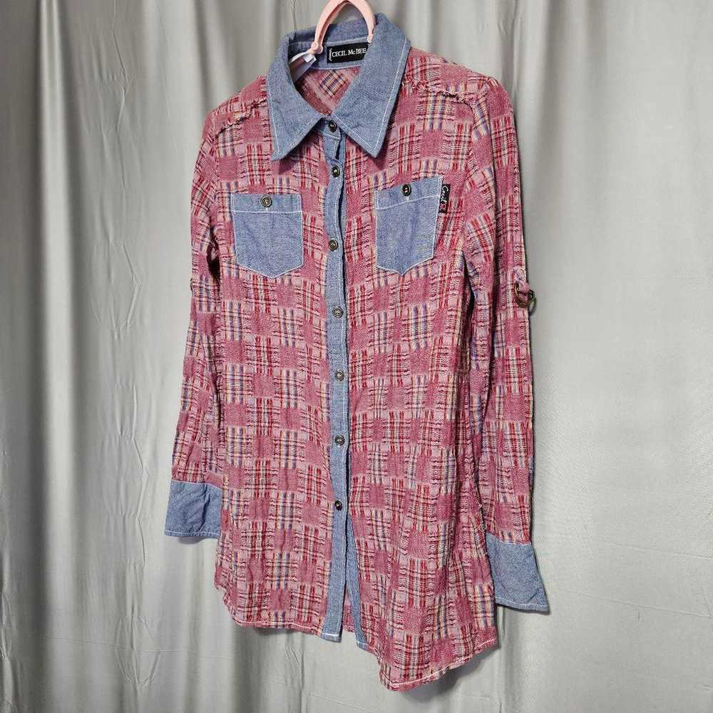 CECIL McBEE 2way Denim x Check Shirt Logo - image 2