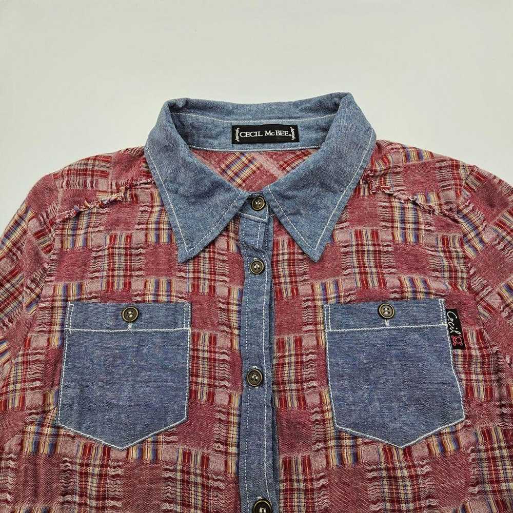 CECIL McBEE 2way Denim x Check Shirt Logo - image 4