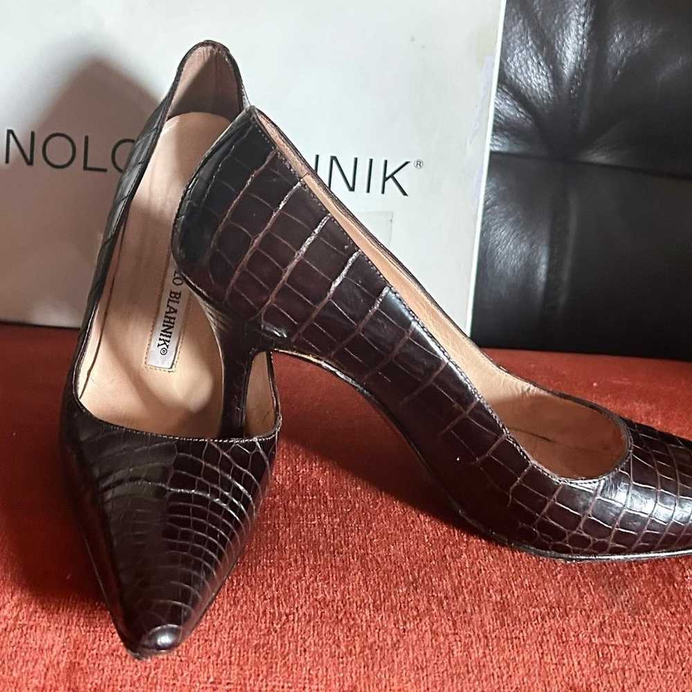 Manolo Blahnik - Dark Brown Alligator Pointed Toe… - image 3