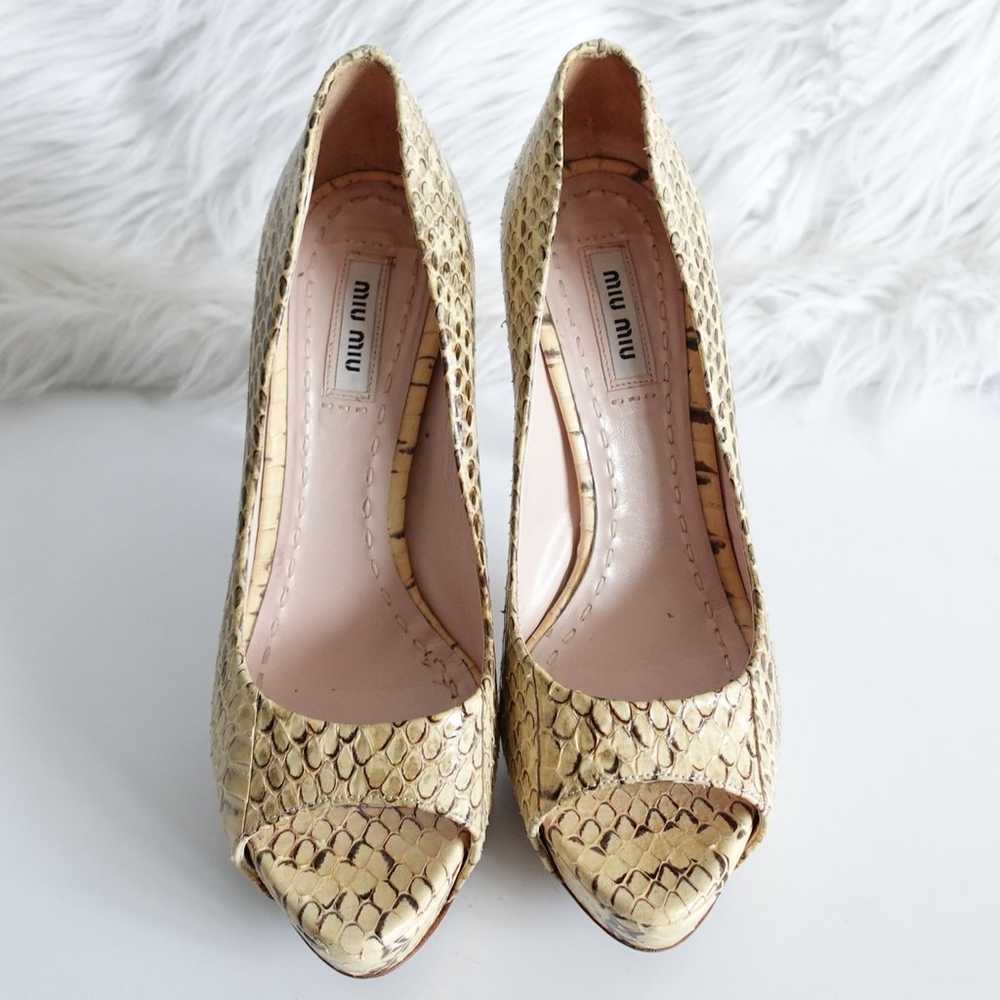 Miu Miu Python Snakeskin Peep Toe Platform High H… - image 4