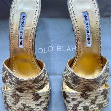 Shops MANOLO BLAHNIK Women's Lacopo Leather Snake Skin Print Open Toe Sandals US7 EU38