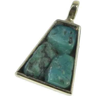 14K Raw Turquoise Inlay Squared Statement Pendant 