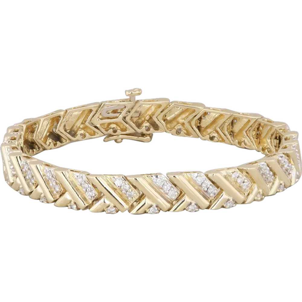 14k Yellow Gold Diamond Chevron Link Bracelet - image 1