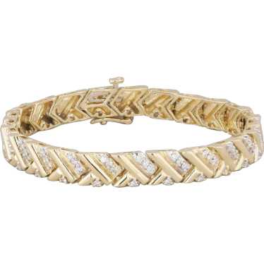 14k Yellow Gold Diamond Chevron Link Bracelet - image 1