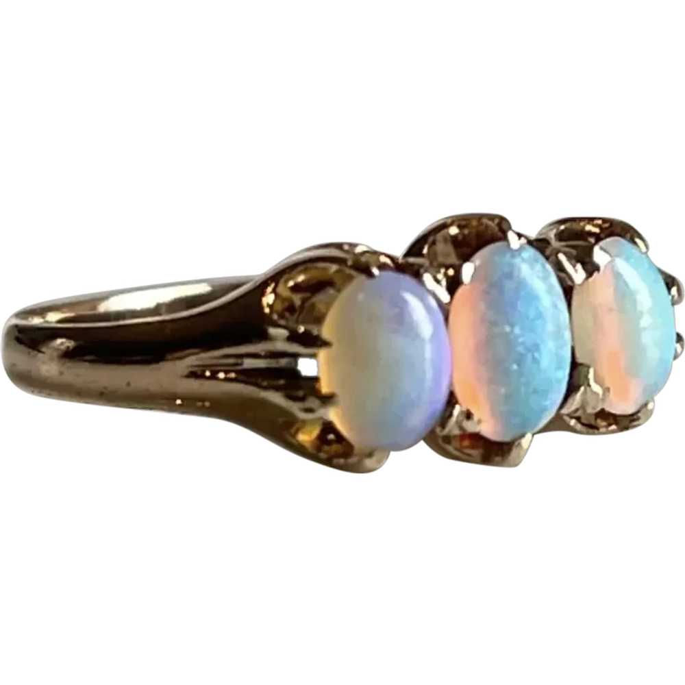 Opal Ring 10k Australian Opal Ring Three Stone En… - image 1