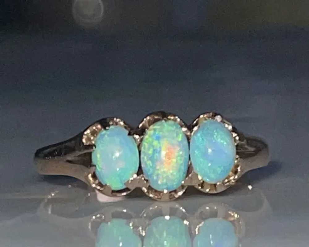 Opal Ring 10k Australian Opal Ring Three Stone En… - image 2