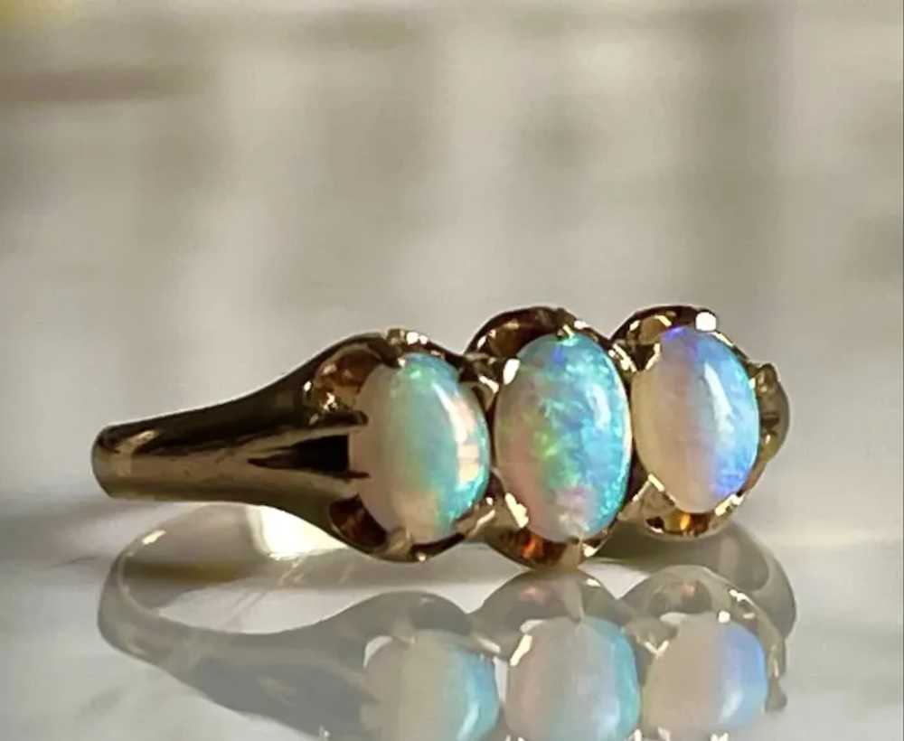 Opal Ring 10k Australian Opal Ring Three Stone En… - image 3