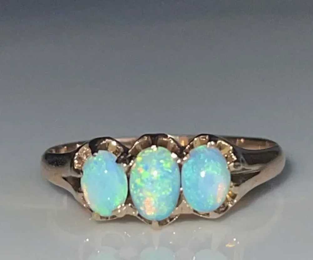 Opal Ring 10k Australian Opal Ring Three Stone En… - image 9