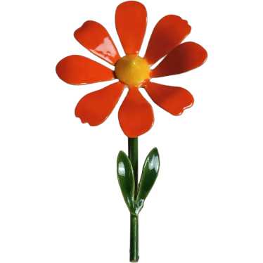 Original by Robert orange enamel flower pin - image 1