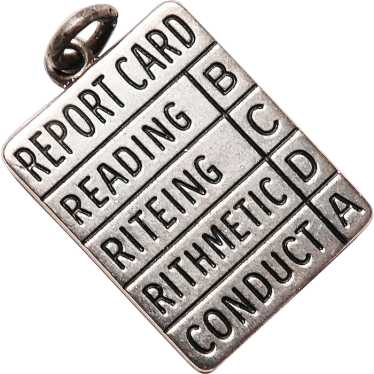 Sterling REPORT CARD Vintage Charm - Signed Wells - image 1