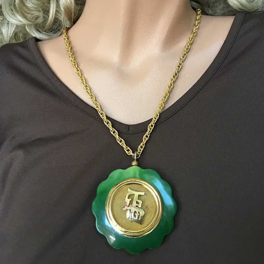 Large Asian Writing Medallion Pendant Necklace – … - image 2