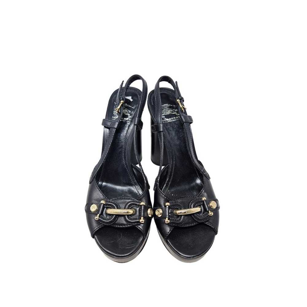 Burberry 8 Black Leather Platform Sandal Heel Sli… - image 3