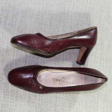 Salvatore Ferragamo Maroon Almond Toe Leather 2.5… - image 1