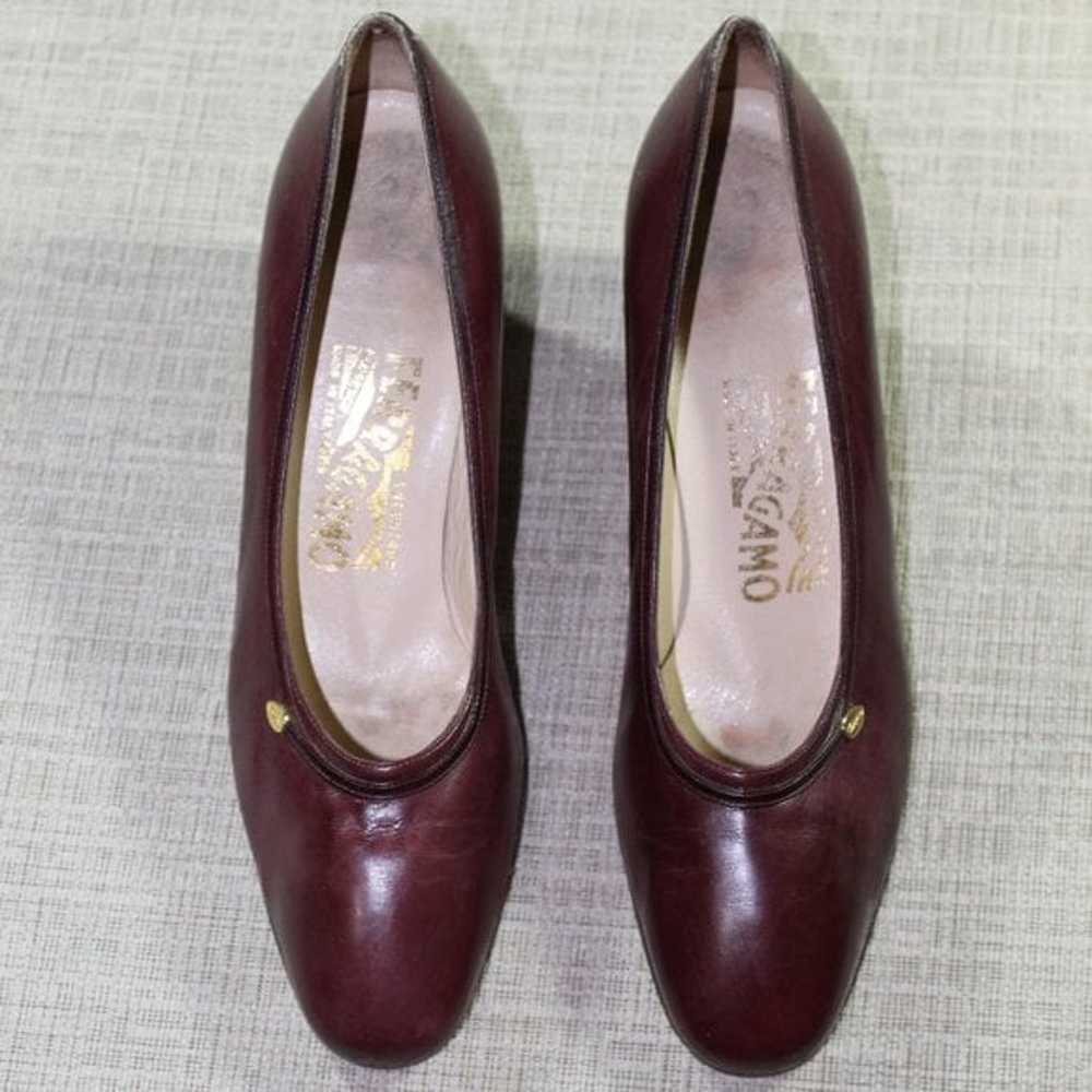 Salvatore Ferragamo Maroon Almond Toe Leather 2.5… - image 2