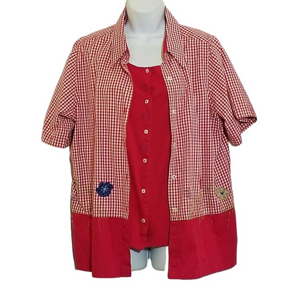 Bobbie Brooks Vintage Faux 2 Piece Red Top Size 1… - image 2