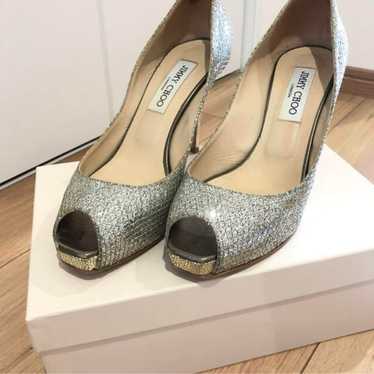 jimmy choo Silver Glitter High Heel Open Toe