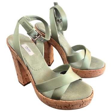 Prada Sea Foam Green Satin Ankle Strap Cork Platfo