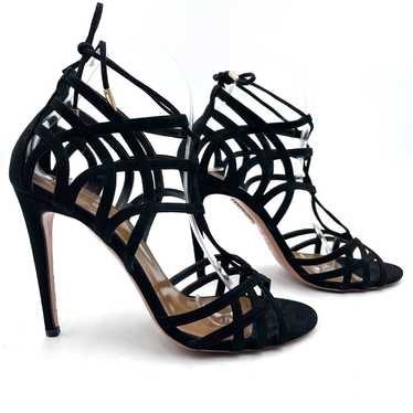 Aquazzura Ginger Suede Sandals Black Tie Wrap Hee… - image 1