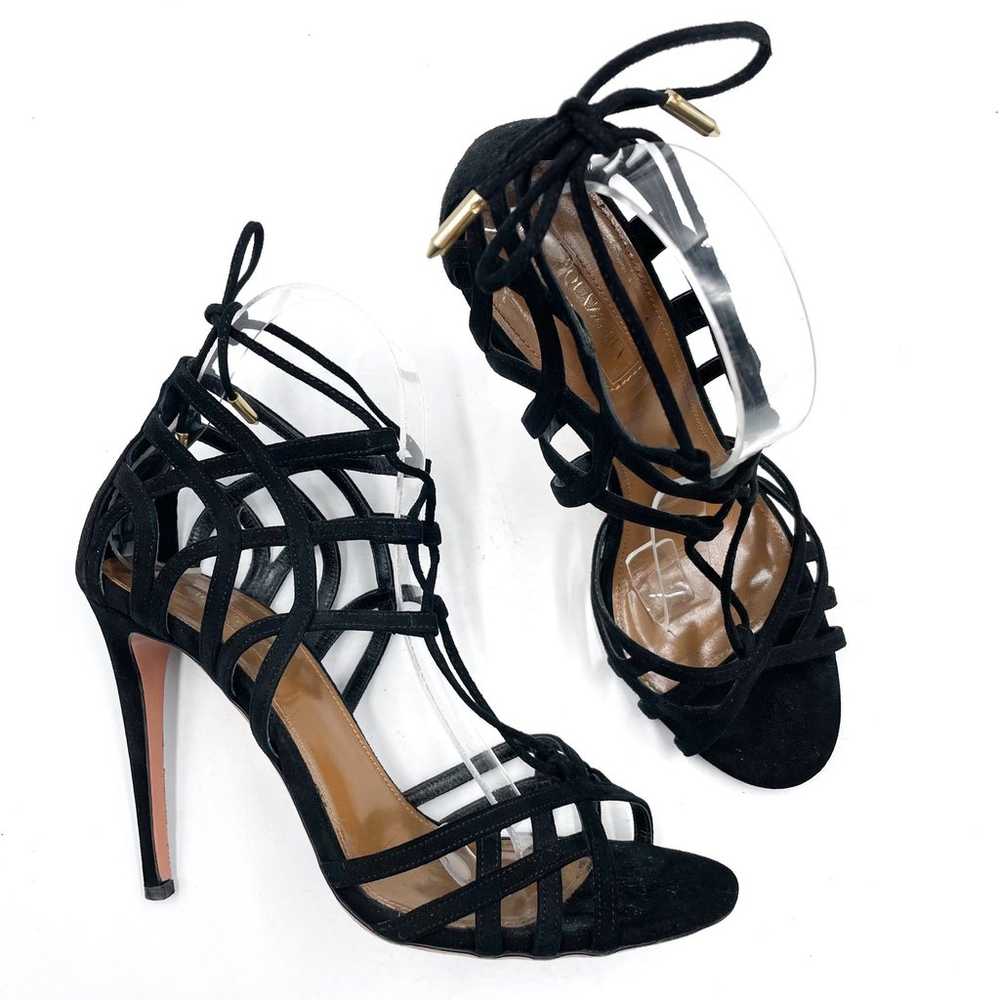 Aquazzura Ginger Suede Sandals Black Tie Wrap Hee… - image 2