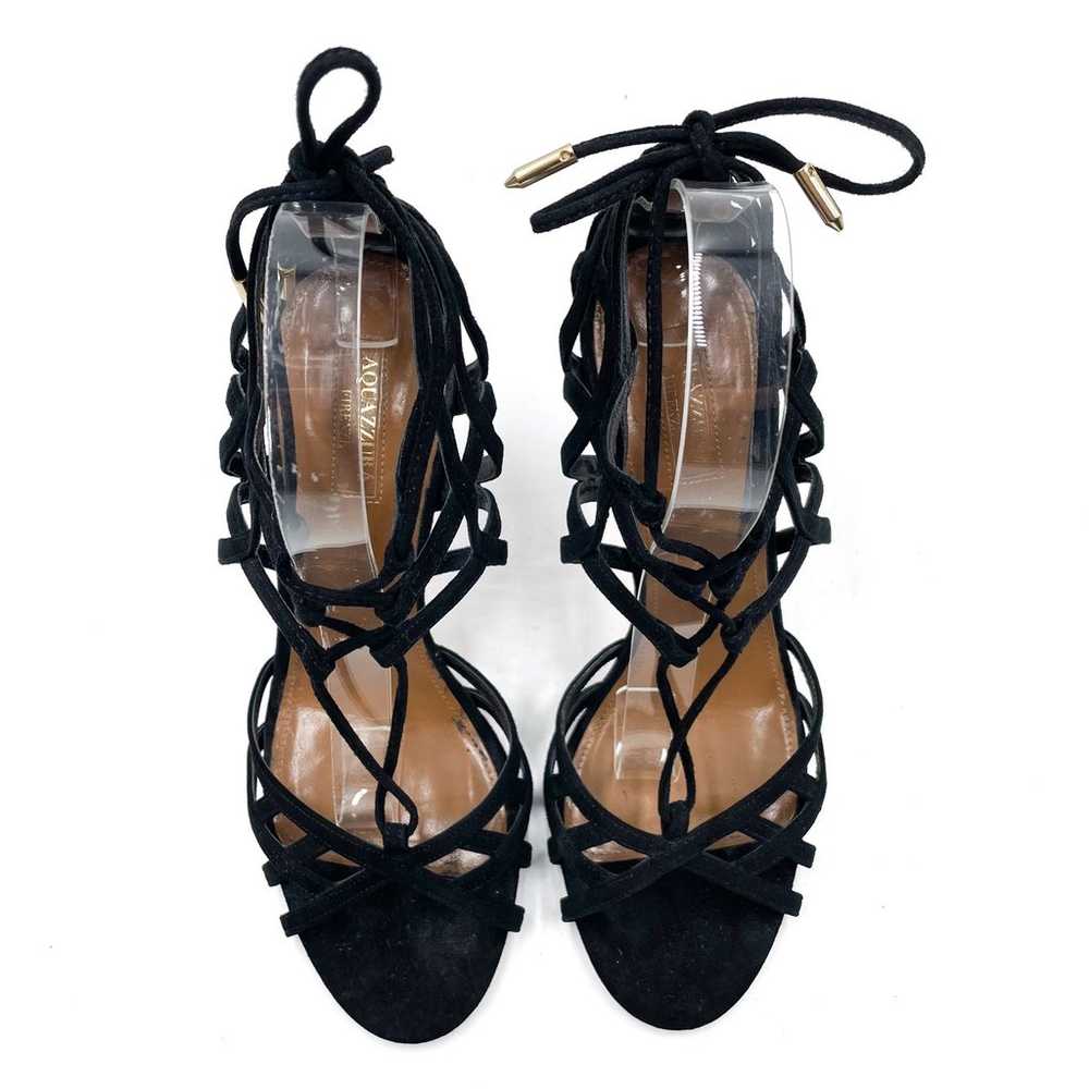 Aquazzura Ginger Suede Sandals Black Tie Wrap Hee… - image 3