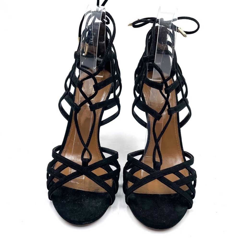 Aquazzura Ginger Suede Sandals Black Tie Wrap Hee… - image 4