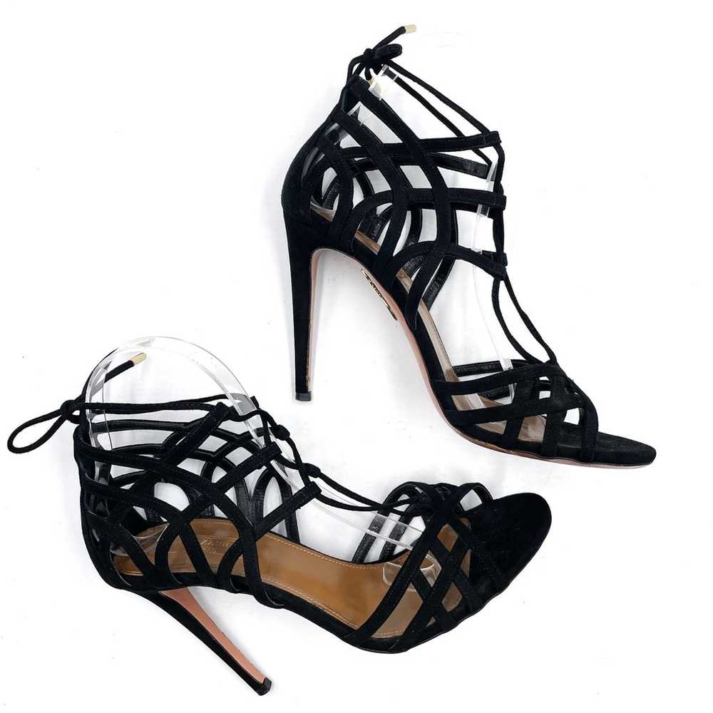 Aquazzura Ginger Suede Sandals Black Tie Wrap Hee… - image 6