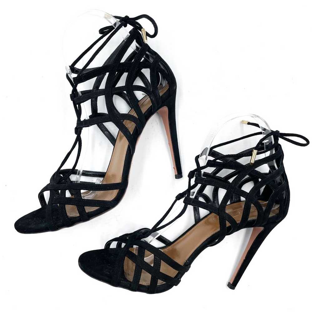 Aquazzura Ginger Suede Sandals Black Tie Wrap Hee… - image 7