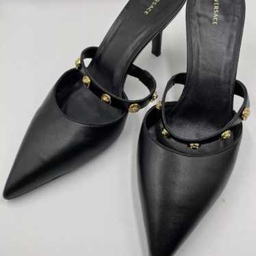 Versace Black Leather Mule Sandals Size 41 Pre-Ow… - image 1