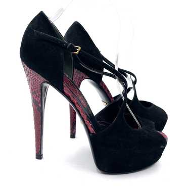 Gucci Platform Heels Black Suede Snakeskin Crissc… - image 1