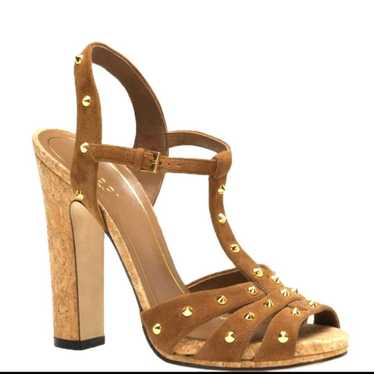 Cork Heel Sandals Jacquelyne brown studded suede s