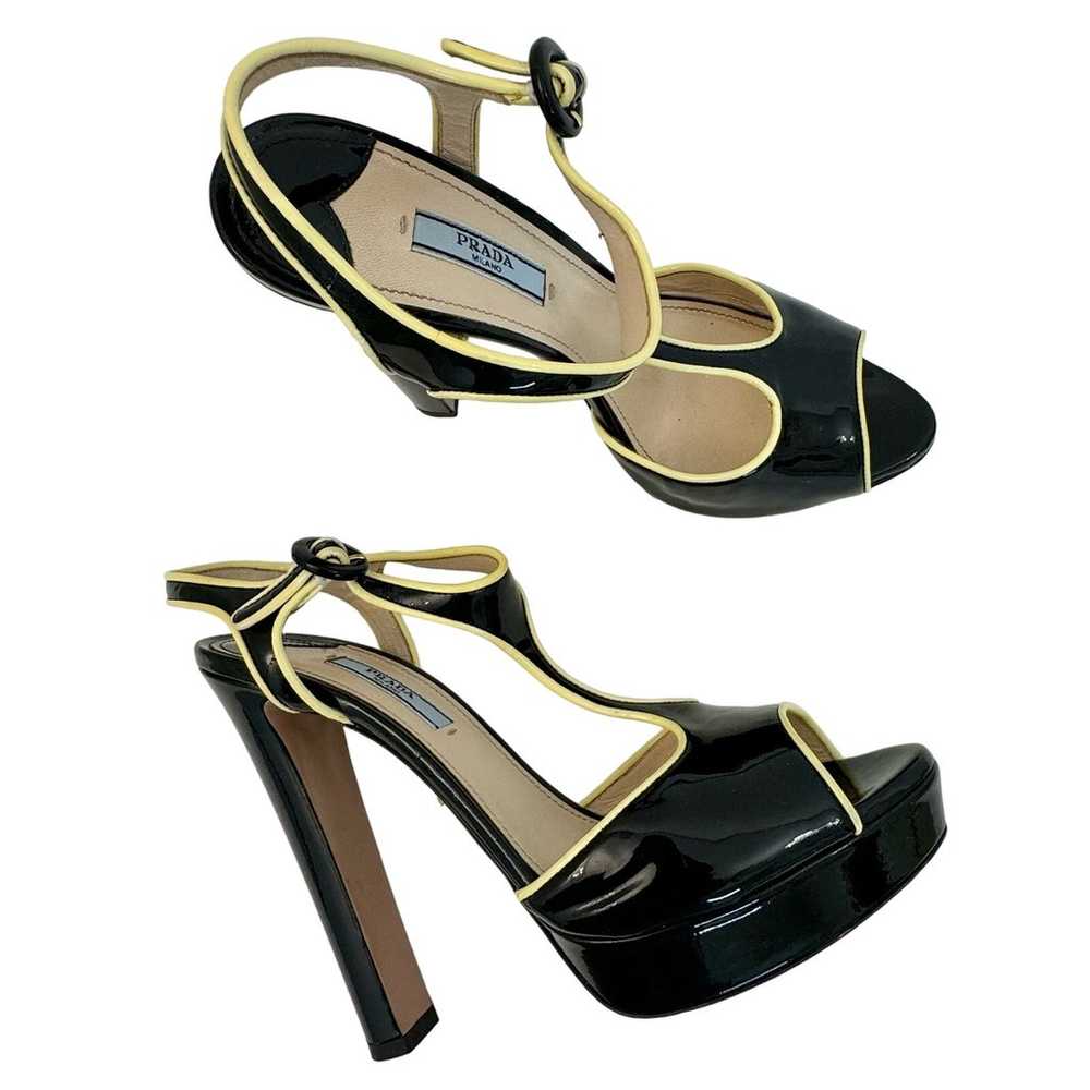 Prada Black Patent Leather Platform Sandals Yello… - image 1