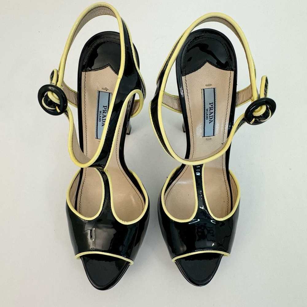 Prada Black Patent Leather Platform Sandals Yello… - image 2