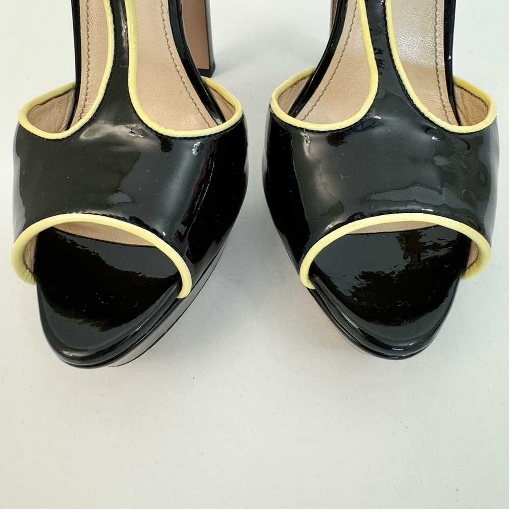 Prada Black Patent Leather Platform Sandals Yello… - image 3