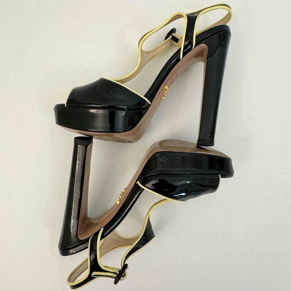 Prada Black Patent Leather Platform Sandals Yello… - image 5