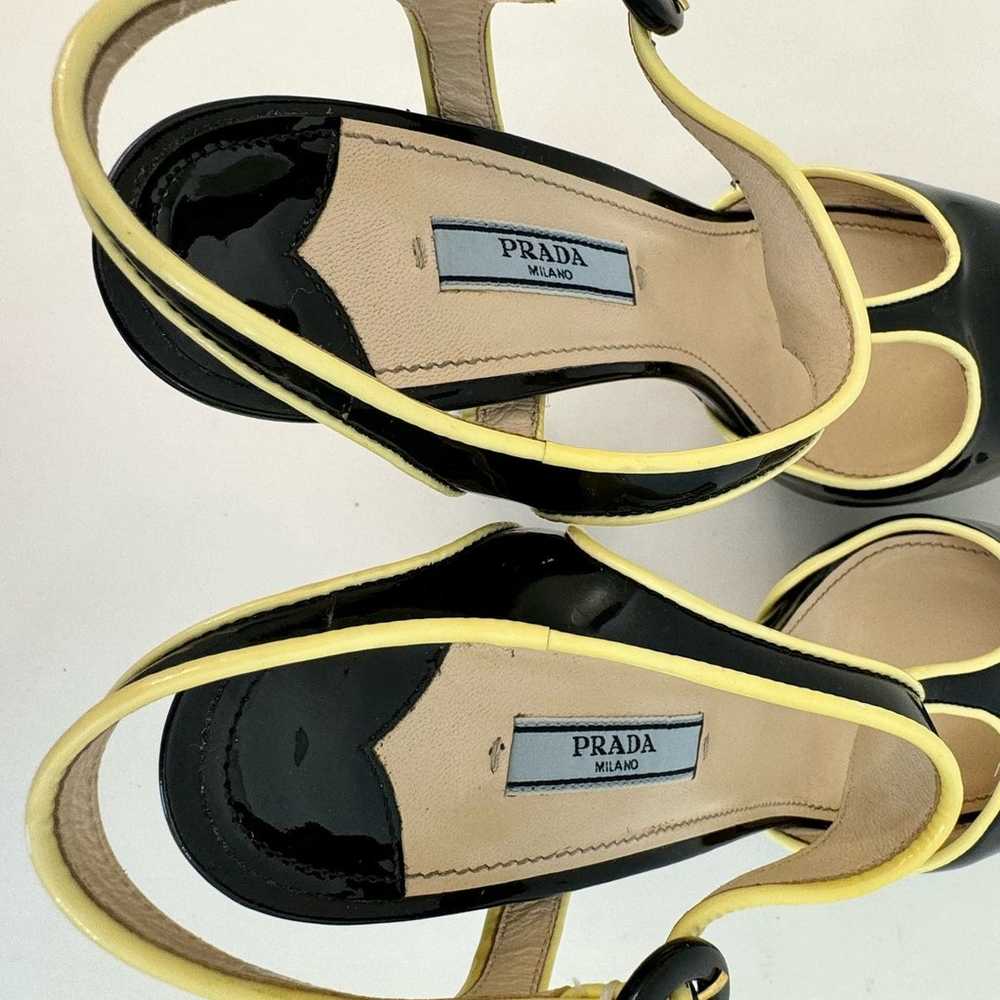 Prada Black Patent Leather Platform Sandals Yello… - image 7