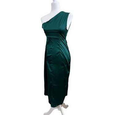 NWOT LYANER Women's One Shoulder Satin Green Ruche