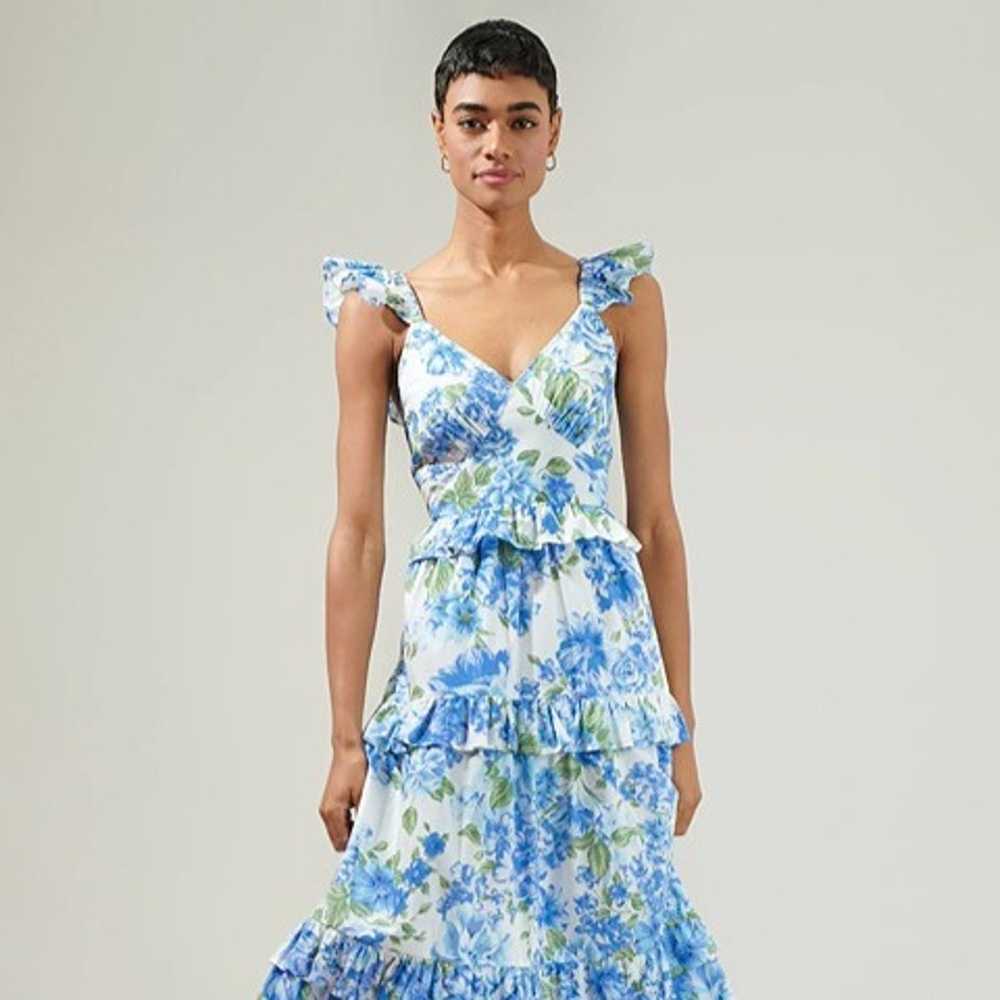 SugarLips Truth Be Told Blue Floral Tiered Maxi D… - image 1