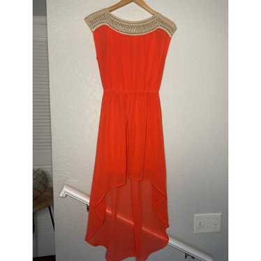 Jealous Red Orange Tan Crochet High Low Dress Smal