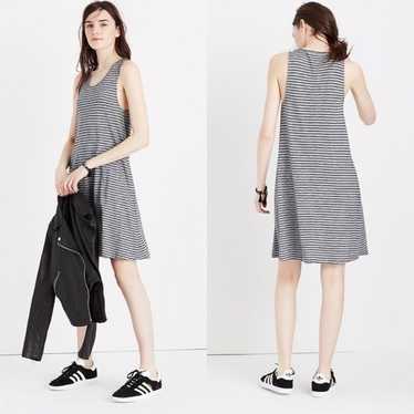 Madewell Highpoint Tank Dress in Stripe Gray Black