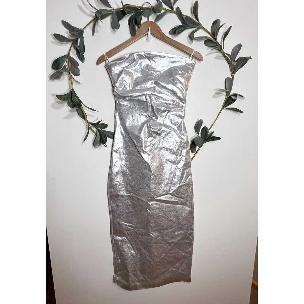 NWOT Zara Silver Strapless Bodycon Dress - image 1